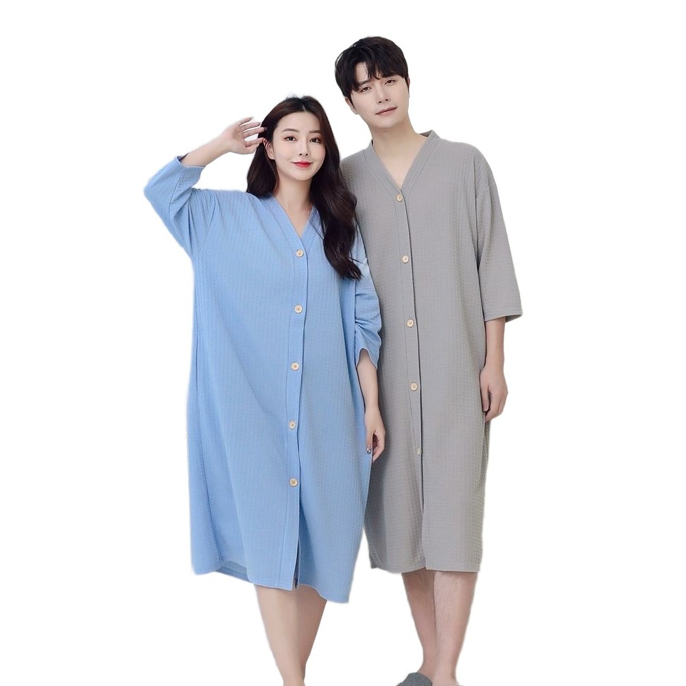 파자마 얇은샤워가운 여름 커플 반팔 홈웨어 로브 타월가운 얇은순면 실내가운 - 상품 이미지