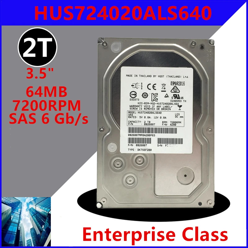 HUS엔터프라이즈급 하드 Hgst 2TB 3.5 SAS 6 Gb/s 64MB 7200RPM새 원본 HDD 724020 알스640