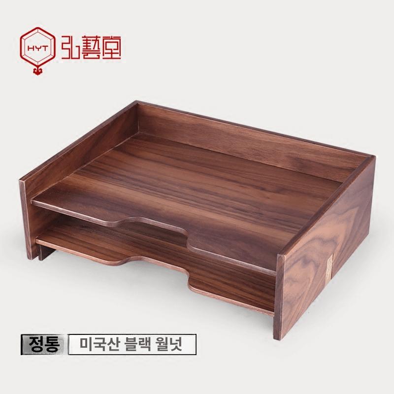 원목 서류 정리함 파일 홀더 테이블 종이 소품 우드 블랙월넛 파일 랙 33x25x11cm - 상세 이미지 2
