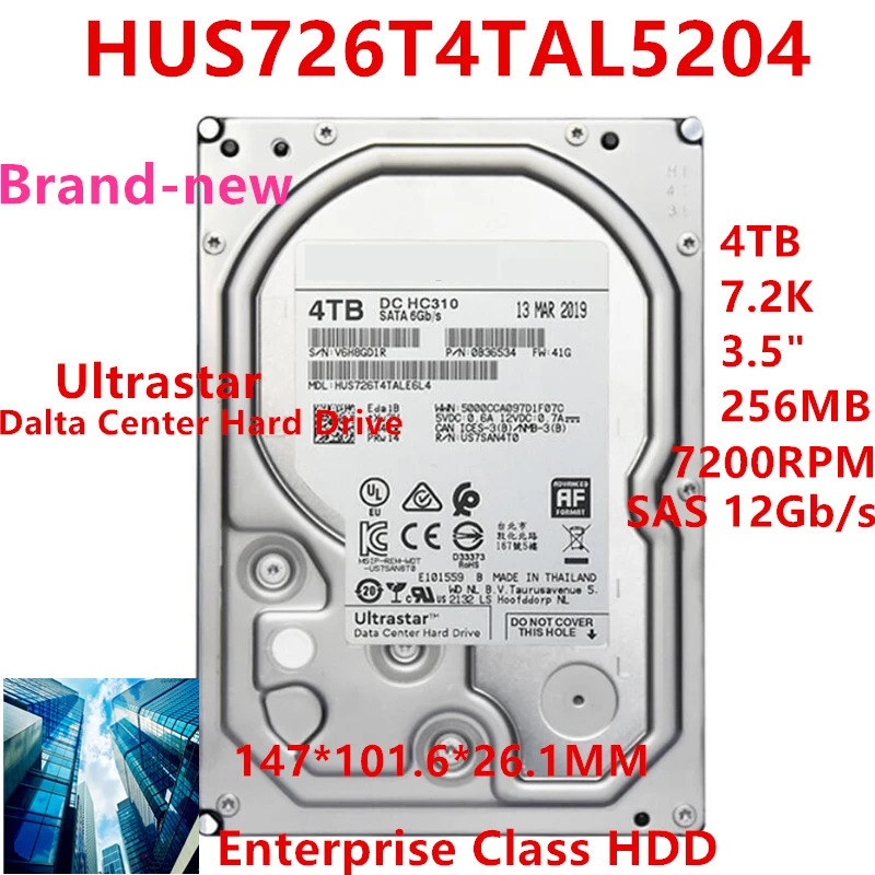 내부 하드 엔터프라이즈 HDD오리지널 HDD WD 4TB 7.2K 3.5 인치 SAS 12 Gb/s 256MB 7200RPM HUS726T4TAL5204 신