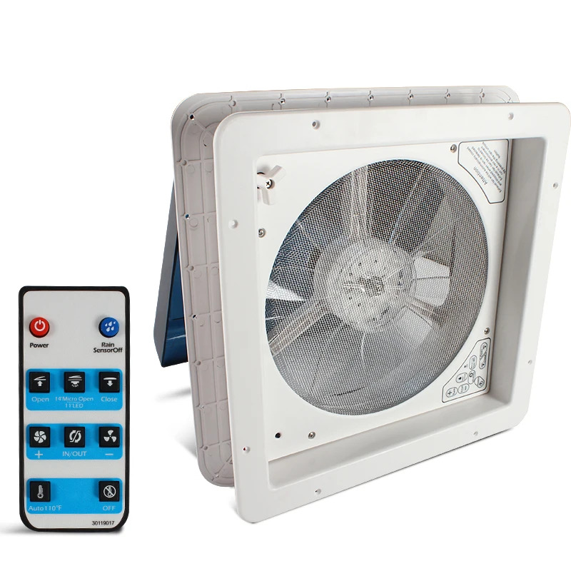 HEYRV ABS 자외선 차단 캐러밴 캠핑 RV 벤트 전기 제어 리모컨 레센서 12V 6 속도조절 14인치 CE 420mm