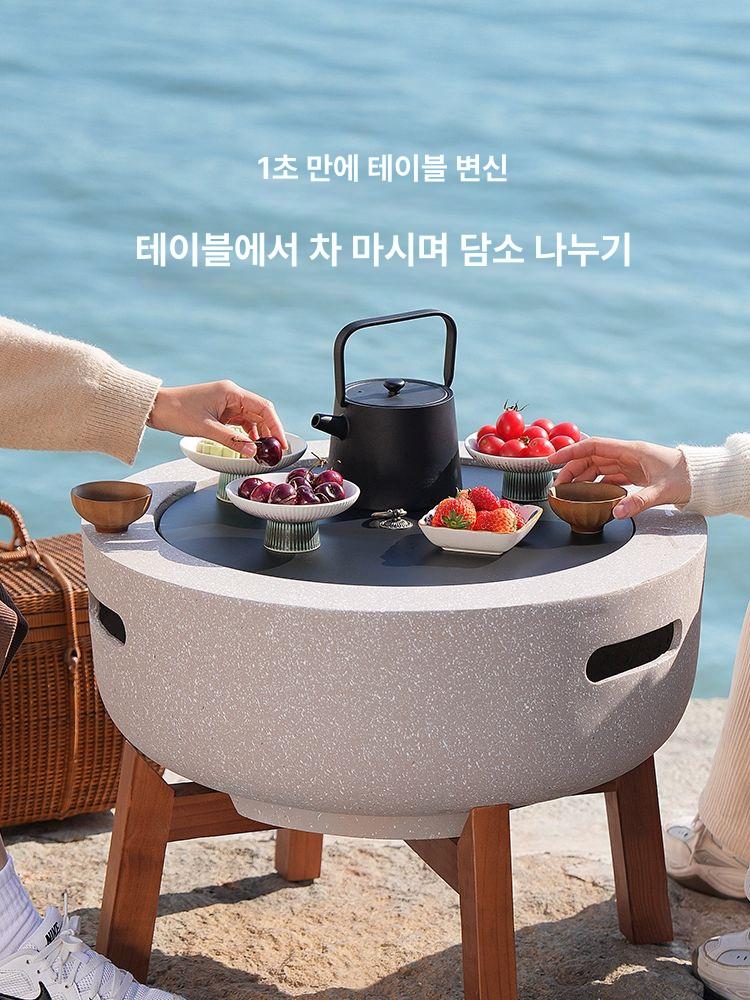 야외 파이어피트 화로대 스톤 불멍 캠핑 장작 바베큐 글램핑 테이블 소형 - 상세 이미지 3