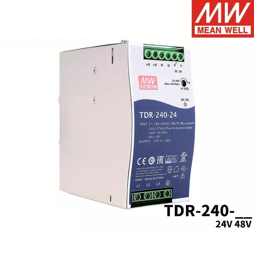 MEAN WELL TDR-240-24 TDR-240-48 PFC 기능을 갖춘 240W 초박형 3상 산업가이드 레일 TDR-240