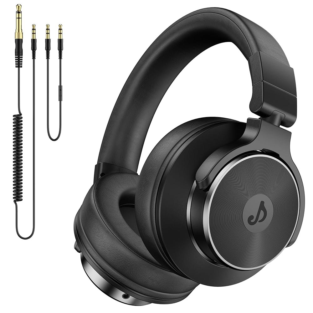 루문 DJ 헤드폰 오버 이어 스튜디오 모니터 및 믹싱 스테레오 헤드셋, 50mm 네오디뮴 드라이버 1/4~3.5mm 잭, AMP 컴퓨터 녹음 팟캐스트 키보드 기타 노트북(블랙) - 상품 이미지