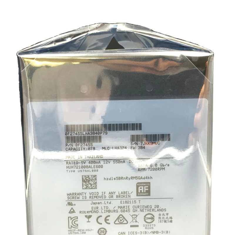 내부 하드 오리지널 HDD Hgst 8TB 3.5 인치 SATA 6 Gb/s 256MB 7200RPM 엔터프라이즈 HUH721008ALE600 신