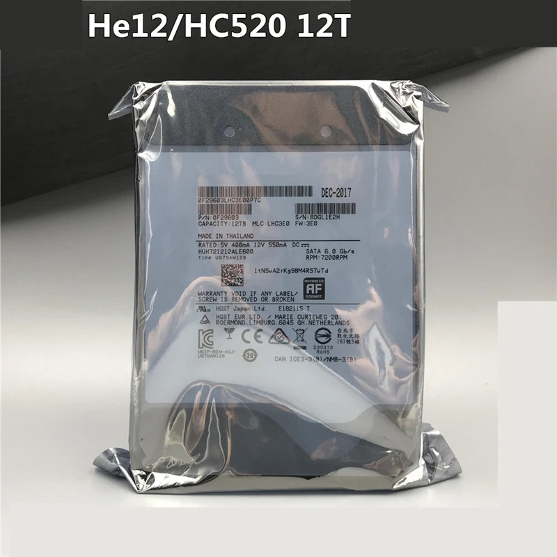 WD/HGST 12TB 3.5 SATA 6 Gb/s 256MB 7200RPM 엔터프라이즈급 하드 HUH721212ALE600새 원본 HDD