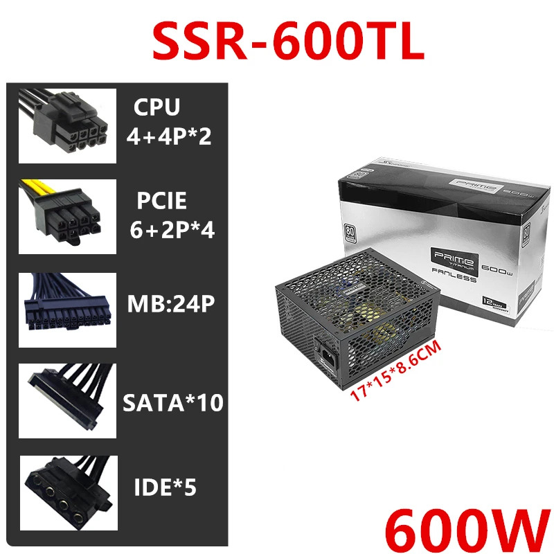 냉각팬 없는 계절 제로 노이즈오리지널 PSU 전원공급장치 프라임 팬리스 TX-600 SSR-600TL TX-700 SSR-700TL 600W 700W