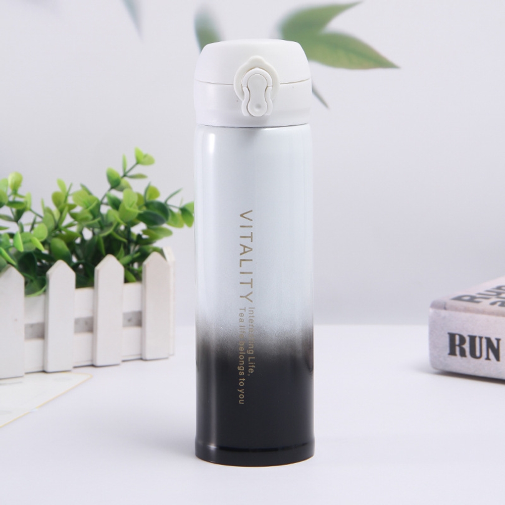 304 그라데이션 보온병 스테인리스 원터치 텀블러 미니 휴대용 350ml 500ml 블루 화이트 그라데이션 300ml - 상세 이미지 2