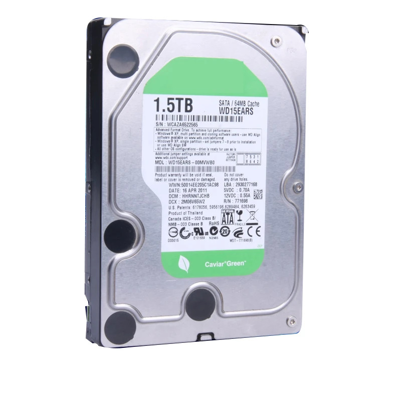 감시 하드 드라이브내장 HDD WD 그린 1.5TB 3.5 인치 SATA 6 Gb/s 64MB 7200RPM WD15EARS 신