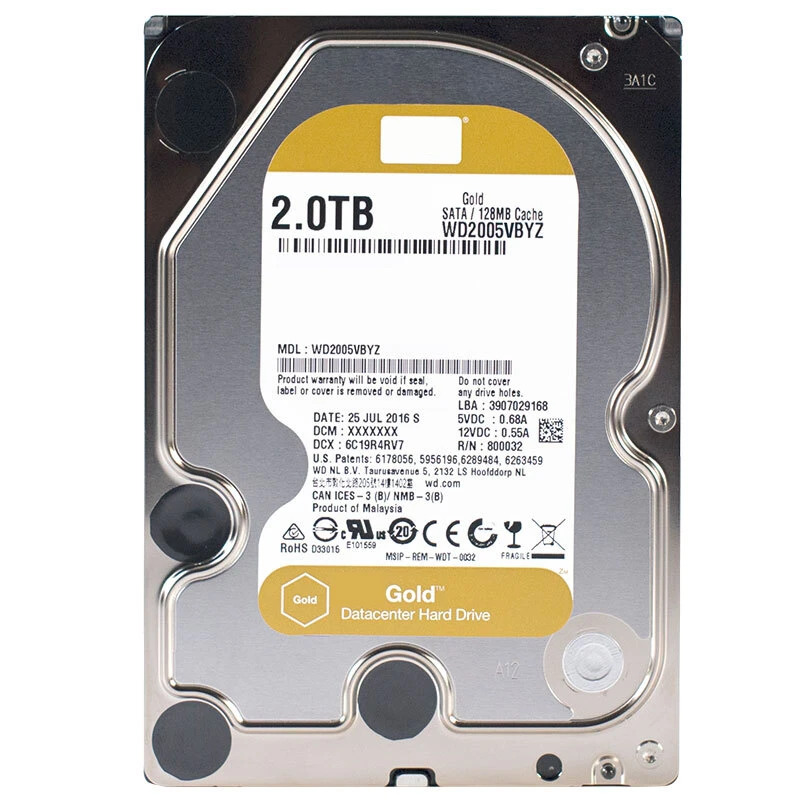 내부 하드 오리지널 HDD WD 골드 2TB 3.5 인치 SATA 6 Gb/s 128MB 7200RPM WD2005VBYZ