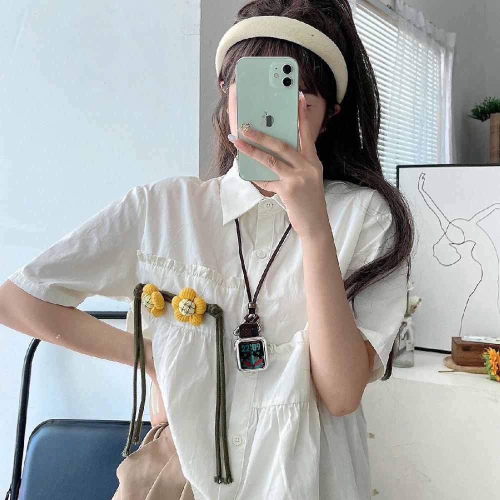 호환 애플워치 목걸이 가죽 스트랩 +커넥터+실버큐빅 메탈 케이스 42mm-1/2/3세대 - 상세 이미지 4