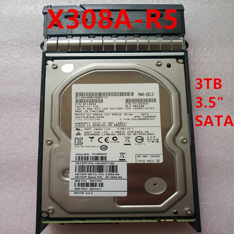 X308A-R5 SP-X308A-R5 서버 HDD 내장 하드 NetApp 3TB 3.5 인치 SATA 64MB 7200RPM 거오리지널