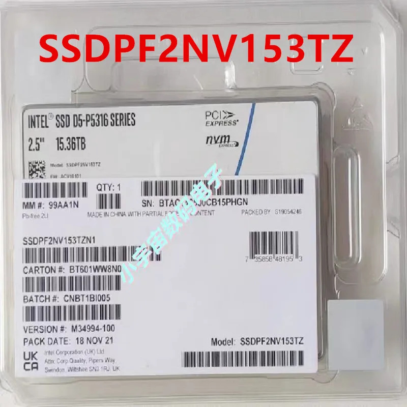 SSDPF2NV153TZ SSDPF2NV153TZN1SSD D5-P5316 시리즈 2.5 15.36TB U2새 원본 하드