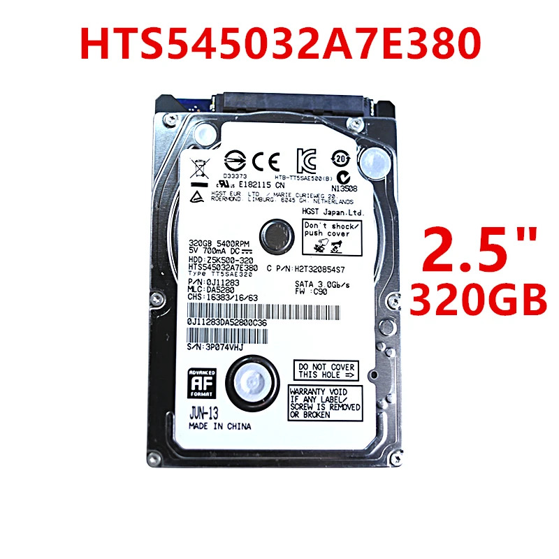 HTS노트북 하드 Hgst 320GB 2.5 SATA 6 Gb/s 8MB 5400RPM 7MM거새 원본 HDD 545032 A7E380