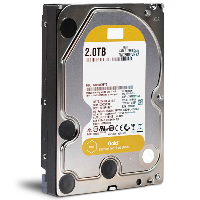 내부 하드 오리지널 HDD WD 골드 2TB 3.5 인치 SATA 6 Gb/s 128MB 7200RPM WD2005VBYZ