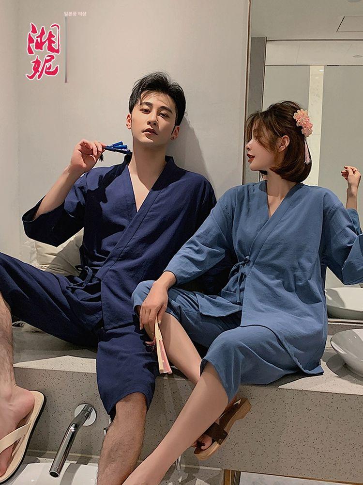 여름 속건성 유카타 로브 남녀 겸용 거즈 목욕가운 레이온 사우나복 통풍 반팔 - 상세 이미지 4