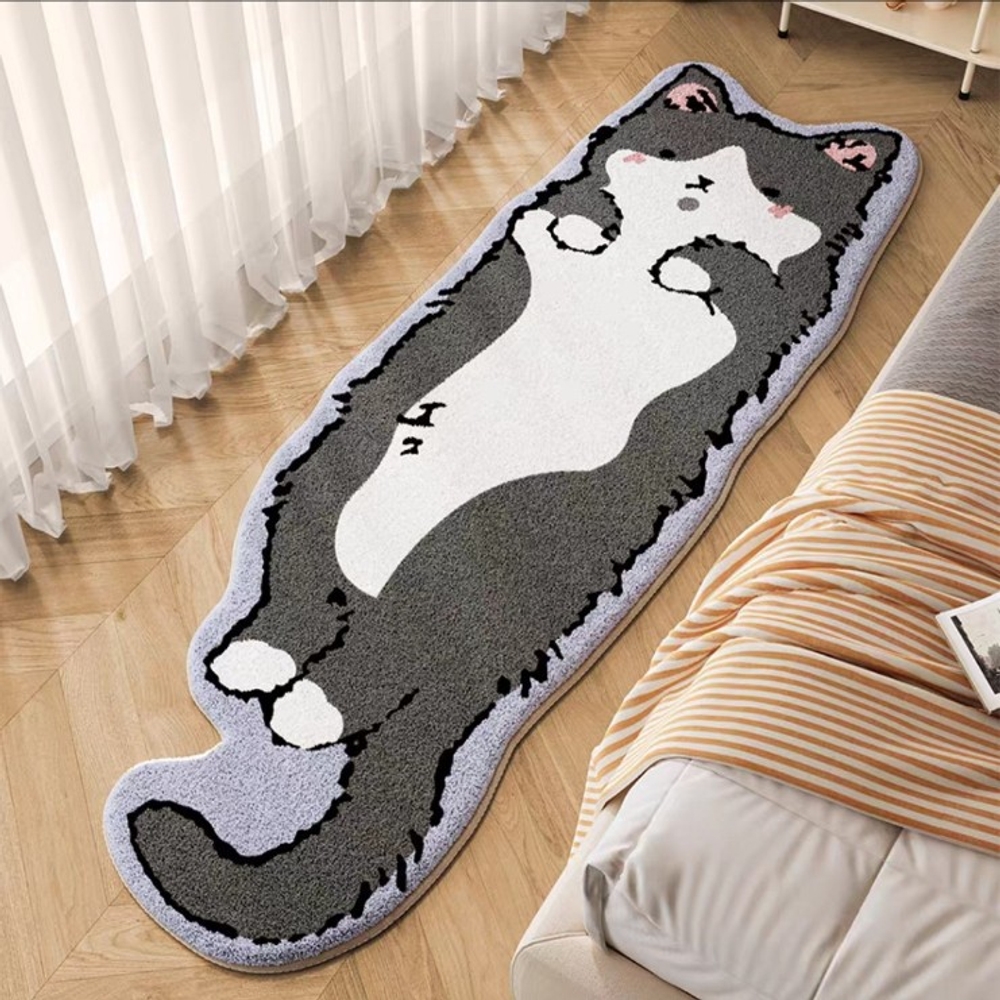 고양이 러그 귀여운 감성 플러시 소파 침실 거실 인테리어 홈데코 화이트 캣 40x120cm 벨기에 루프파일 - 상세 이미지 3