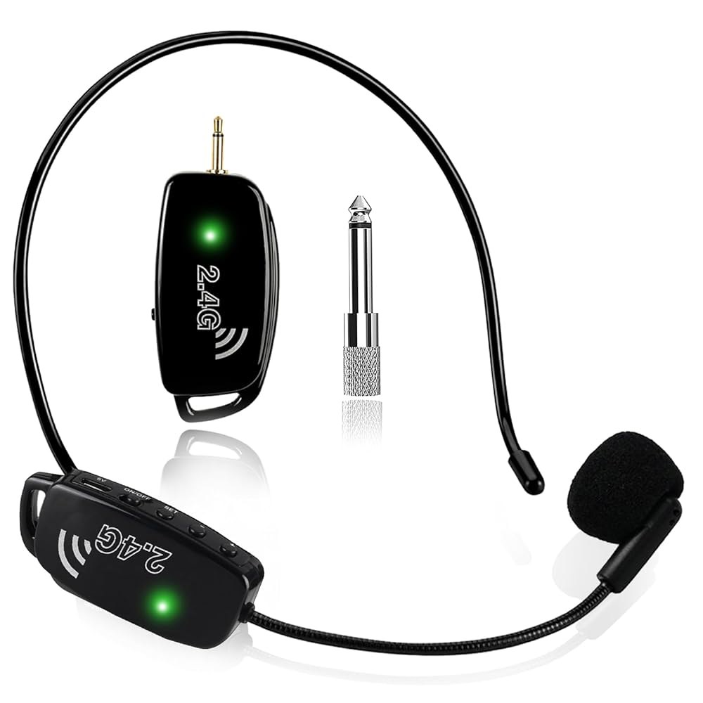 세이티나 무선 마이크 헤드셋 무선 2.4G 헤드 및 핸드헬드 2, PA 시스템용 1/8인치 & 1/4인치 플러그, 음성 증폭기, 피트니스 트레이너, 교사, 노래하기 Black1 - 상품 이미지