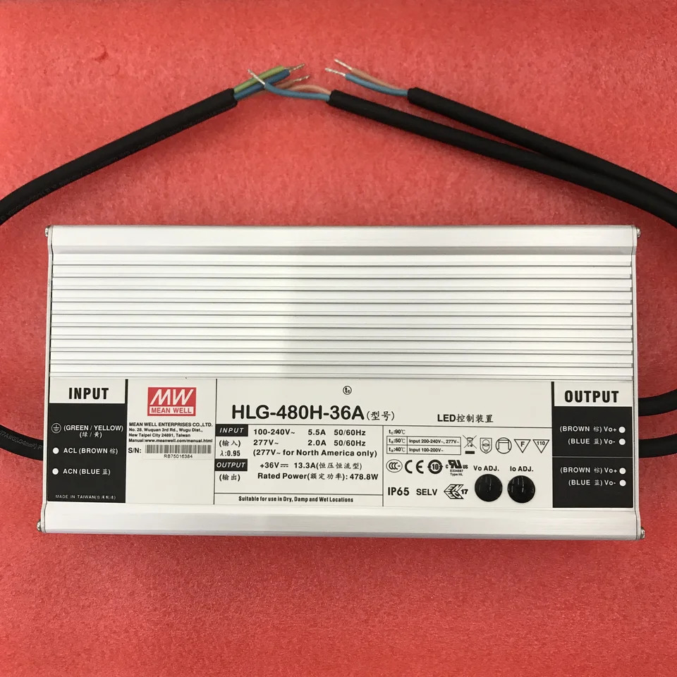 대만 Mingwei 방수 전원공급장치 HLG-480H-36AB 480W 36V 13.3A 공배포 신