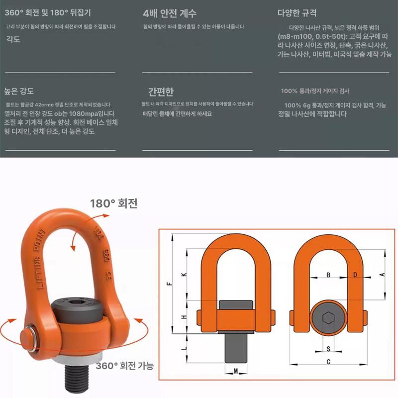회전 아이볼트 5T 호이스트 리프팅포인트 범용 안전 도르래 고강도 - 상세 이미지 4