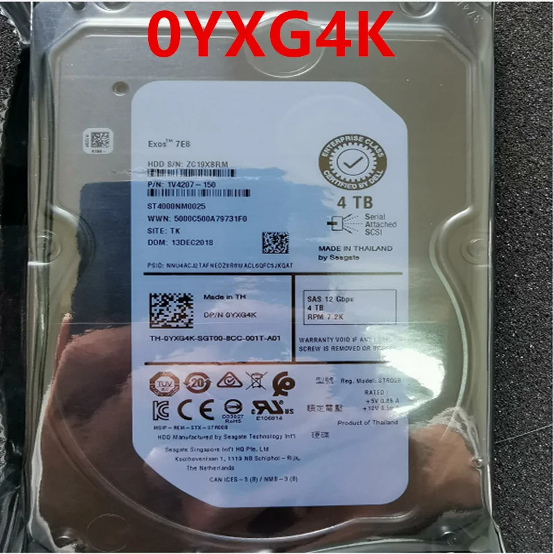엔터프라이즈급 HDD 0YXG4K YXG4K ST4000NM0025Dell 4TB 3.5 SAS 12Gb/s 128MB 7200RPM새 원본