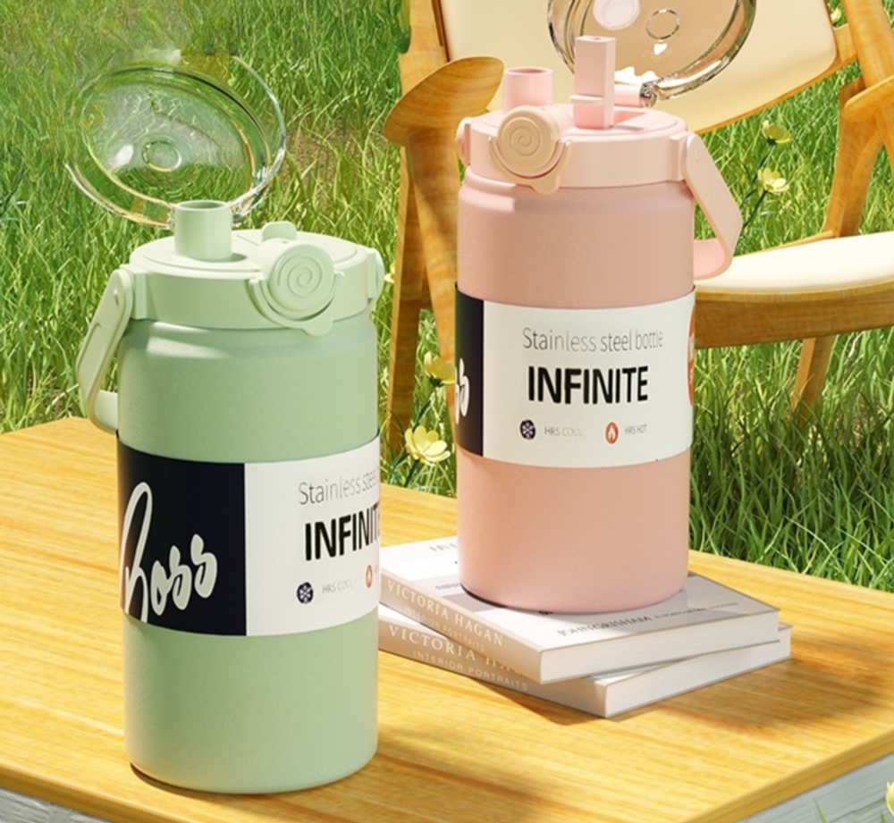 대용량 텀블러 1200ml 빨대 스테인리스 보온 보냉 316  차량용 휴대용 물병 하얀 하늘 1000ml - 상세 이미지 3