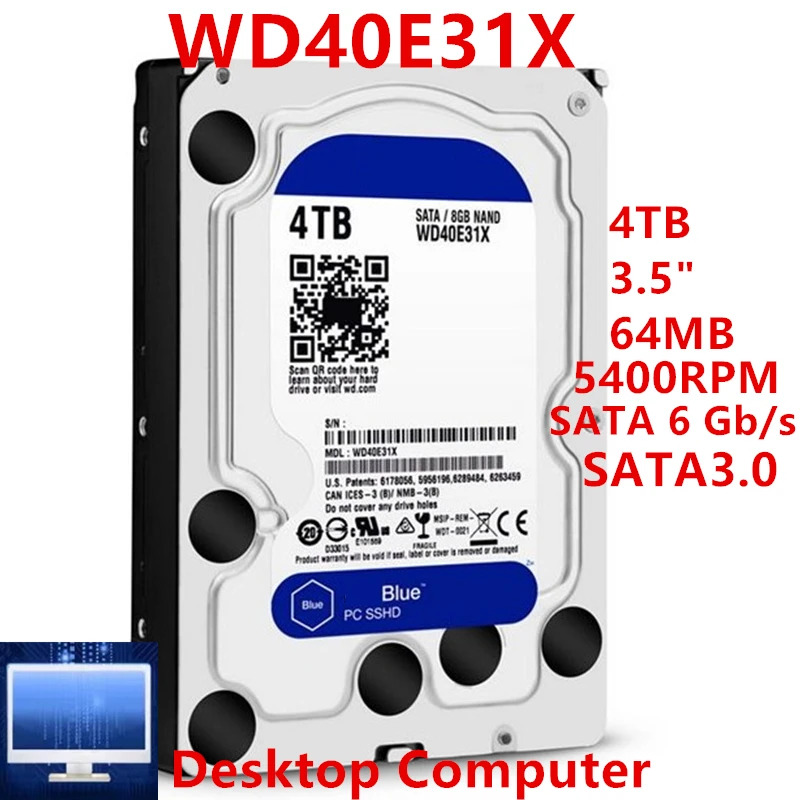 WD40E31X데스크탑 SSDWD Blue 4TB 3.5 SATA 6 Gb/s 64MB8G 5400RPM새 원본 SSHD