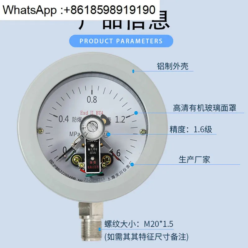YTX-100B 전기 접촉 압력 게이지 ExdllBT4 분쇄기 전Tianchuan 공장