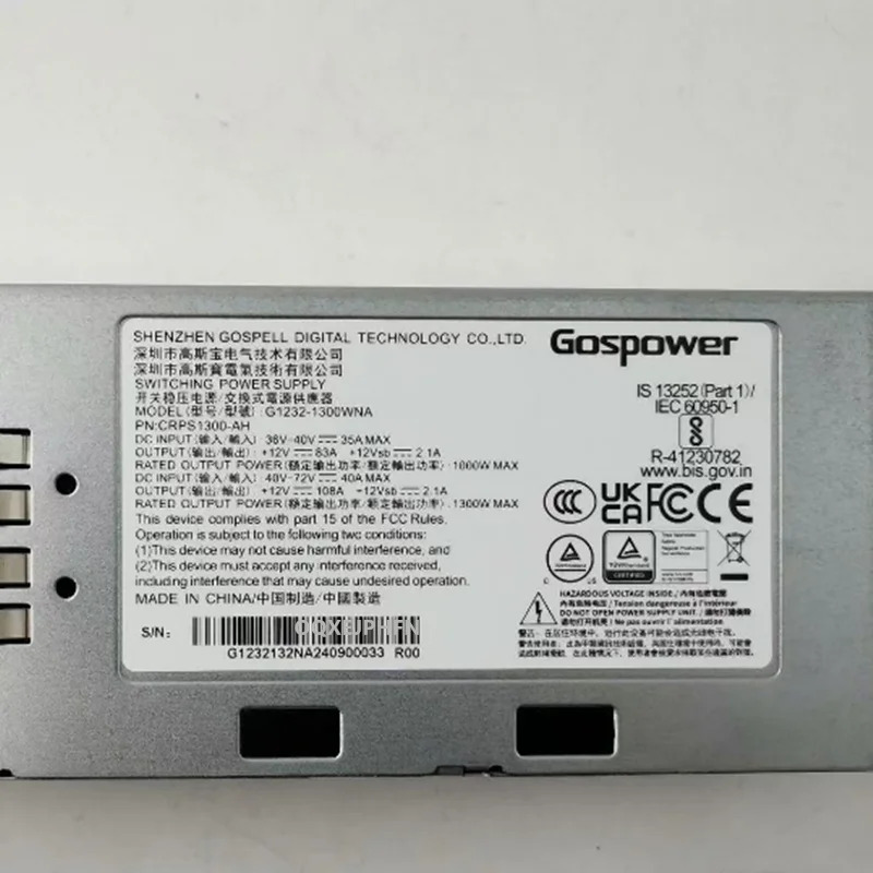 GOSPOWER DC 1300W 전원공급장치 G1232-1300WNA CRPS1300-AH새 원본 PSU는 것처럼 작동