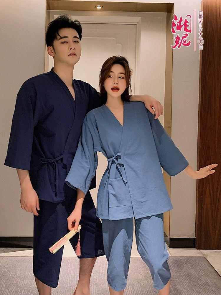 여름 속건성 유카타 로브 남녀 겸용 거즈 목욕가운 레이온 사우나복 통풍 반팔 - 상세 이미지 3