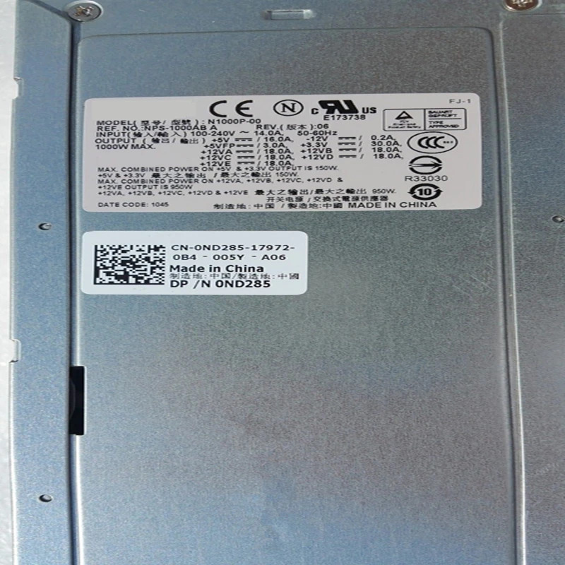 델 정밀 490 690 XPS700 710 720 T7400 1000W 전원공급장치 N1000P-00 NPS-1000AB A ND285 PSU 신