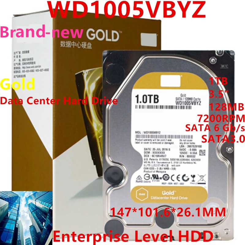 WD 골드오리지널 HDD 내부 WD1005VBYZ WD1005FBYZ 1TB 3.5 인치 SATA 128MB 7200RPM 신