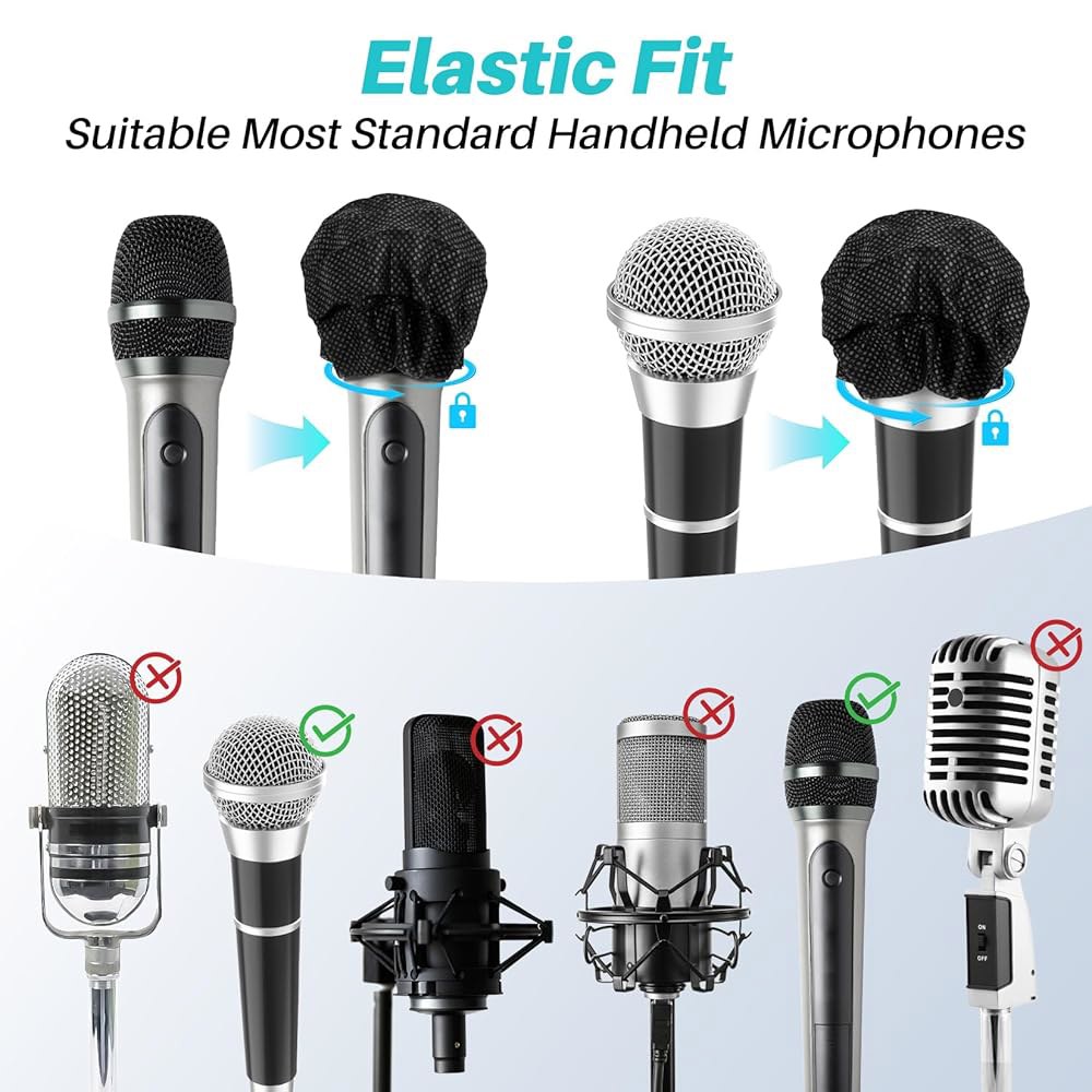 100PCS MAQIHAN 마이크 커버 - 커버, KTV 홈 노래방 녹음실 및 무대 공연을 위한 일회용 무취 부직포 윈드스크린 벌크 보호 캡, 블랙 - 상세 이미지 3