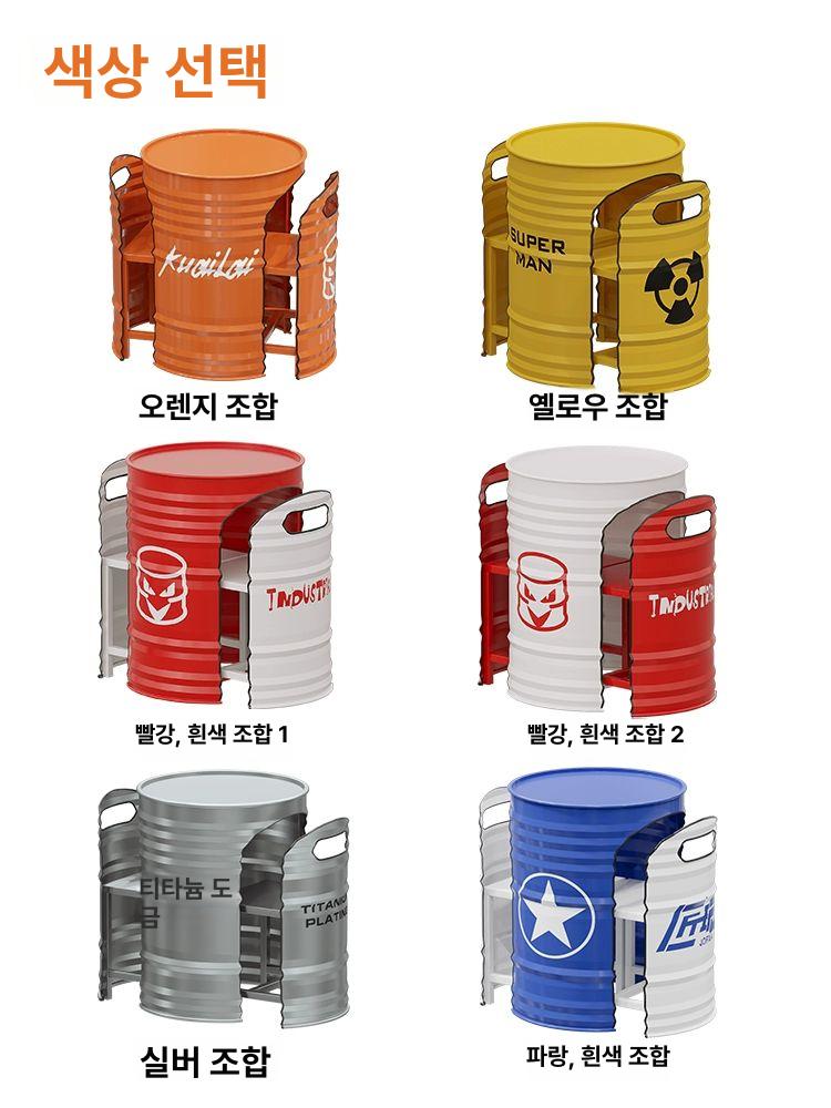산업스타일 테이블 의자 레트로 공간 세트 벤치 드럼통 가구 주방 현대적인 - 상세 이미지 4