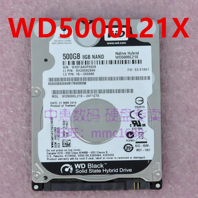 오리지널 거하드 WD 500GB SATA 2.5 인치 5400RPM 32MB 노트북 HDD WD5000L21X 2060-771957-000