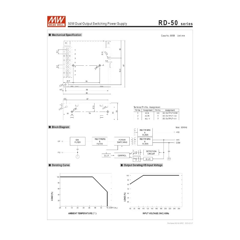 Mean Well RD-50 이출력 스위칭 전원공급장치 Meanwell AC/DC 50W 5V 12V 24V