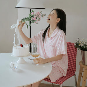 베베데코 히말라야 냉감 여름 잠옷 반팔 홈웨어 파자마 세트 로즈베리 핀스... 착용 후기 | 사이즈/핏 총정리 - 상품 이미지 2