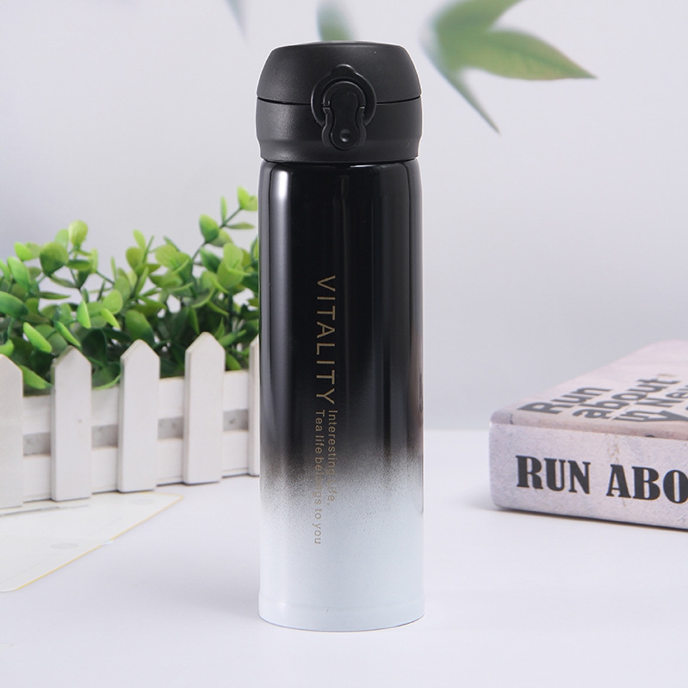 304 그라데이션 보온병 스테인리스 원터치 텀블러 미니 휴대용 350ml 500ml 블루 화이트 그라데이션 300ml - 상세 이미지 4