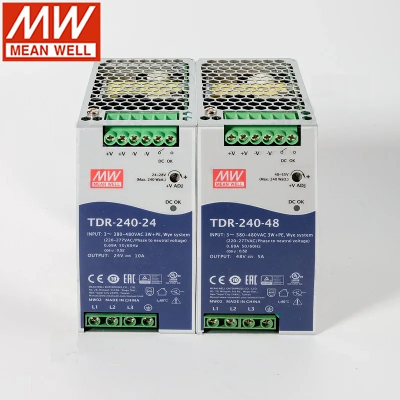 MEAN WELL TDR-240-24 TDR-240-48 PFC 기능을 갖춘 240W 초박형 3상 산업가이드 레일 TDR-240