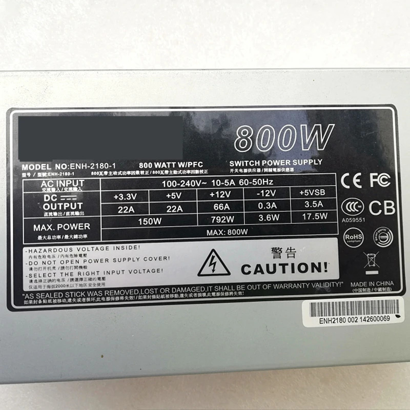 파워 서플라이 ENH-2180-1 2U 800W 오리지널 PSU 신