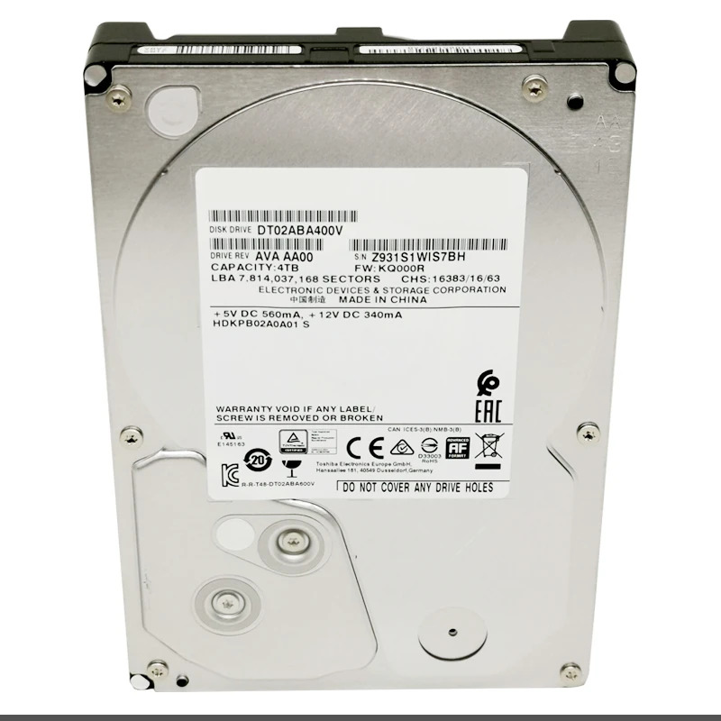 감시 HDD DT02ABA400V MD04ABA400V 내장 Toshiba 4TB 3.5 SATA 128MB 5400RPM 새 원본