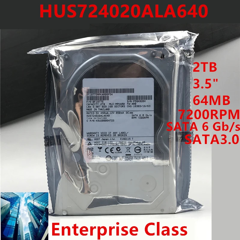 내부 하드 오리지널 HDD Hgst 2TB 3.5 인치 SATA 6 Gb/s 64MB 7200RPM 엔터프라이즈 HUS724020ALA640 신