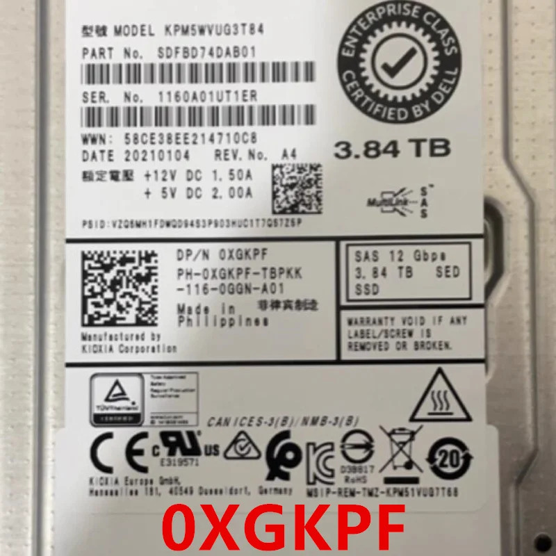 XGKPF 0XGKPFDELL 3.84TB 2.5 SAS SSD거새 솔리드 스테이트 드라이브