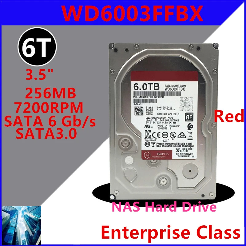 NAS 하드 드라이브내장 오리지널 HDD WD Red PRO 6TB 3.5 인치 SATA 6 Gb/s 256MB 7.2K WD6003FFBX