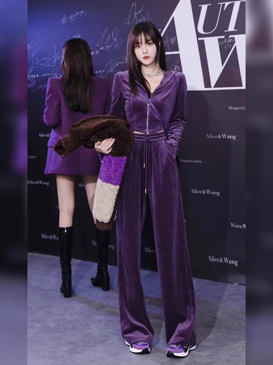 겨울 트레이닝복 여성 캐주얼 투피스 자켓 트레이닝바지 벨벳집업 여자 융기모 - 상품 이미지