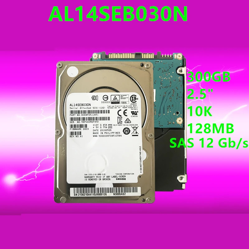 도시바호환오리지널 HDD 내부 엔터프라이즈 AL14SEB030N 300GB 2.5 인치 10K SAS 12 Gb/s 128MB 신