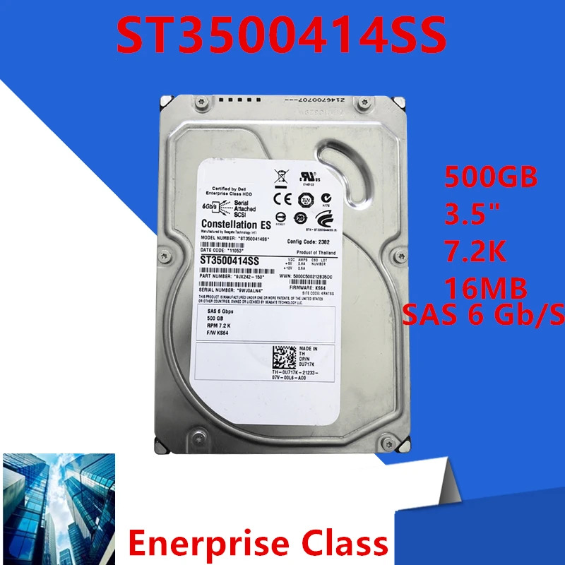 엔터프라이즈 하드 0U717K ST3500414SSDell 500GB 3.5 7.2K SAS 6Gb/s 16MB새 원본 HDD