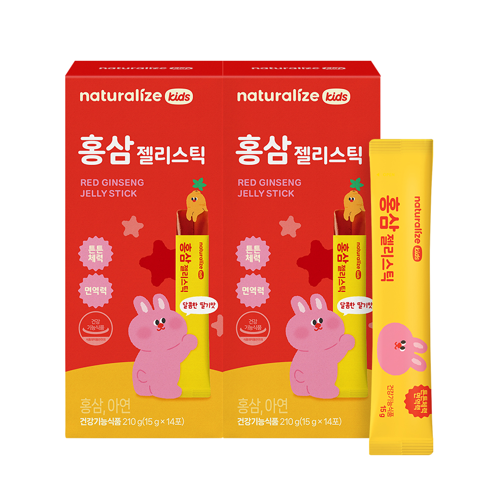 네추럴라이즈 홍삼 젤리스틱 키즈 어린이 딸기맛 영양제 아연 14포, 2개 - 상품 이미지