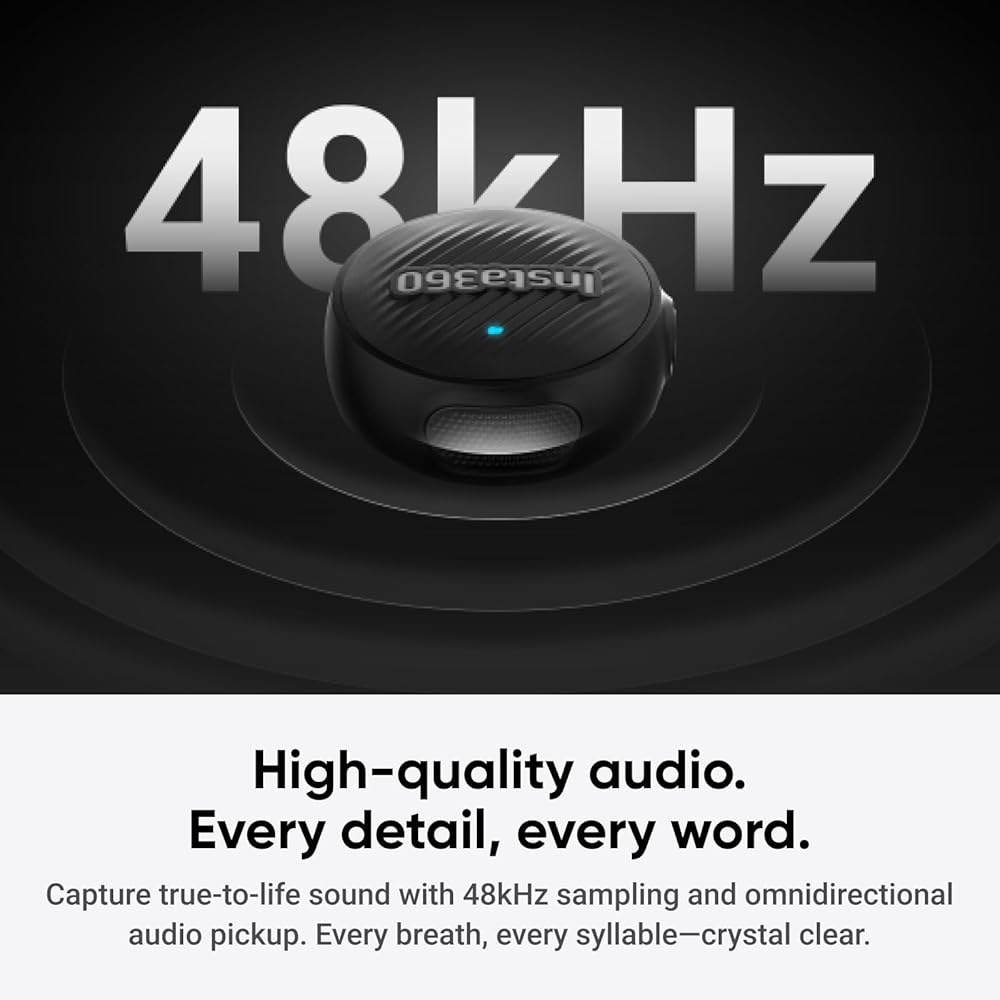 Insta360 마이크 에어 송신기, 7.9g 초경량, 무선 마이크, 노이즈 캔슬링, 브이로그, 스트리밍, 호환 가능한 X5 / X4 Air Ace Pro 2 GO Ultra - 상세 이미지 3