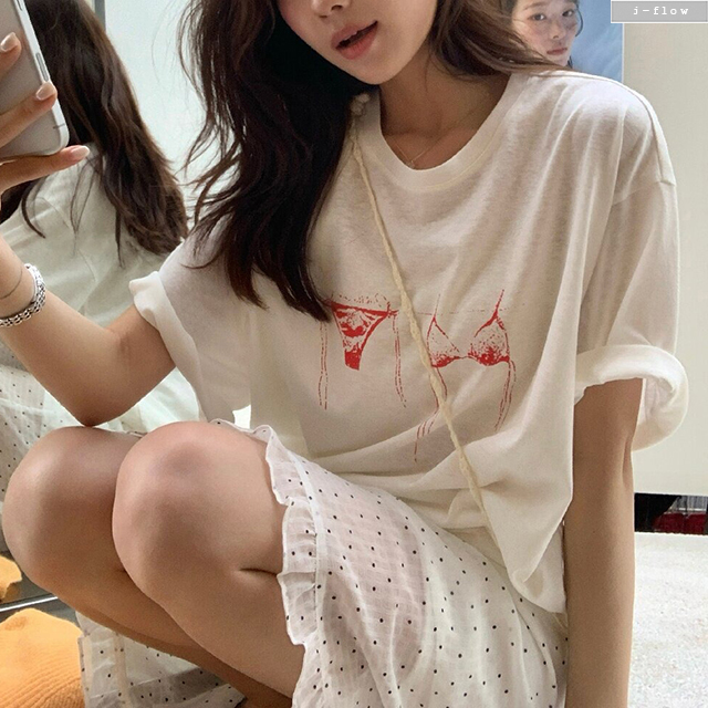 란제리 나염 오버핏 반팔 하프 티셔츠 3col 봄 여름 루즈핏 롤업 라운드 제이플로우 - 상세 이미지 5